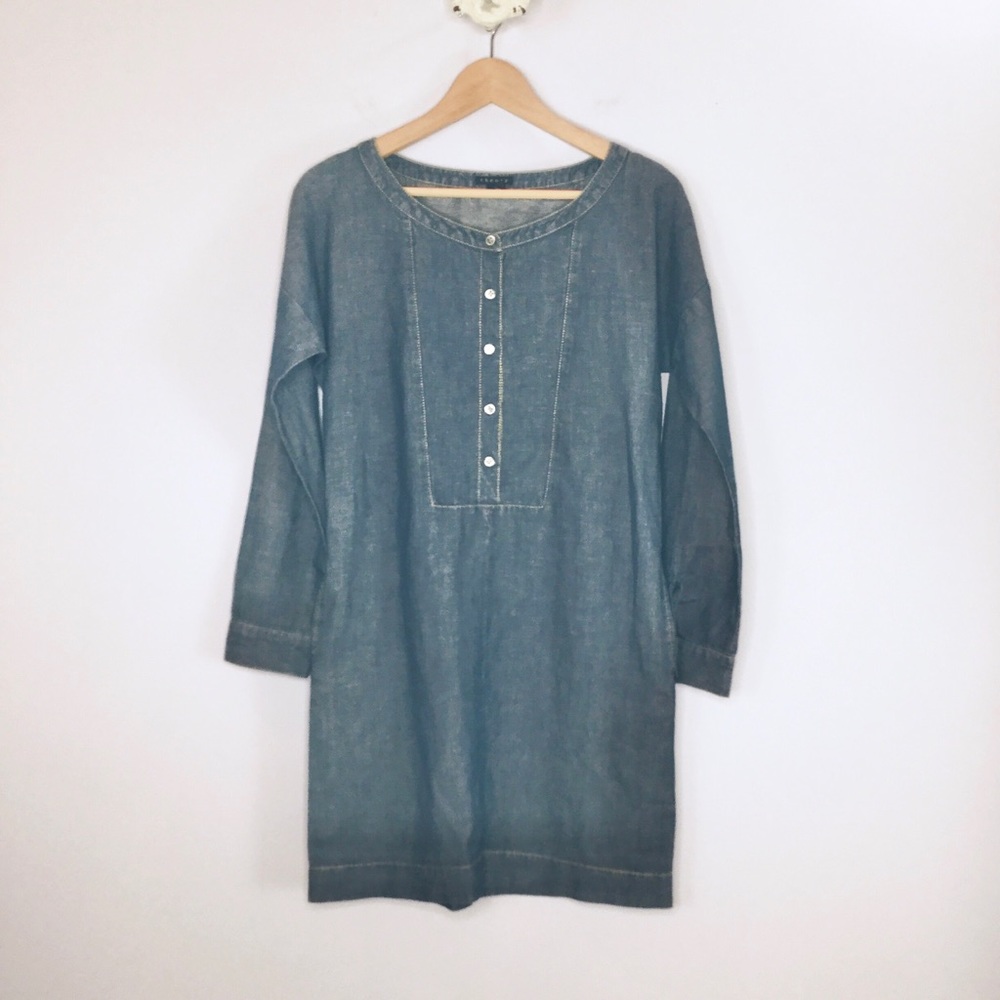 Theory Dress Ada Pelican chambray denim Henley shift dress